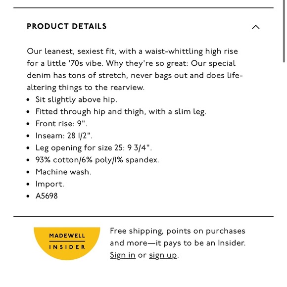 Madewell | High Riser Skinny Skinny Jeans size 26 - Picture 3 of 9